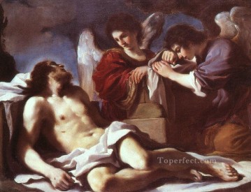 Anges pleurant sur le Christ mort Guercino Peinture à l'huile